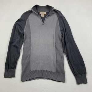 BKE Sweater Mens Medium 1/4 Zip Charcoal Grey‎ Pullover Ribbed Cuff Hem Collar